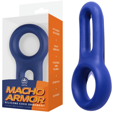 Macho Armor Stretchy Silicone Cock & Ball Ring (Blue)