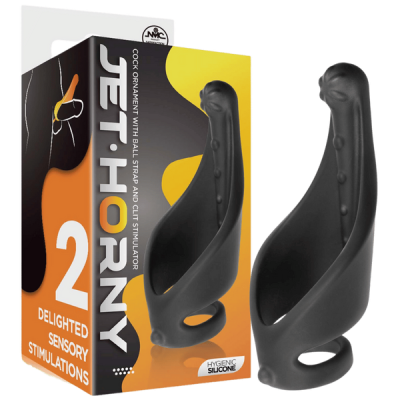 Cock Ring with Ball Strap and Clit Stimulator - A (Black)