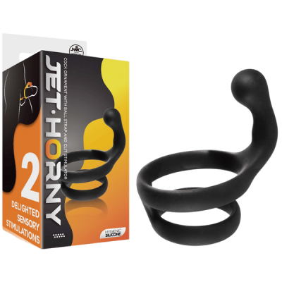 Cock Ring with Ball Strap and Clit Stimulator - B (Black)