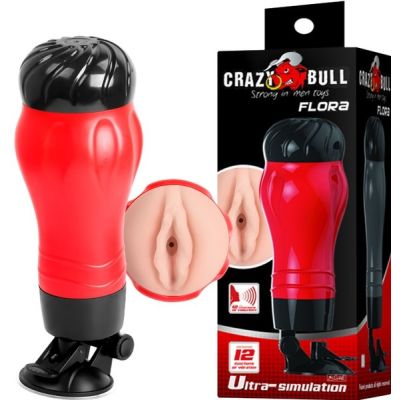 Flora Vibrating Pussy Masturbator - Crazy Bull - Pretty Love (Light Skin Tone / Red / Black)
