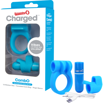 Charged Combo Kit #1 - Cock Ring & Fingertip Sleeve (Blue)