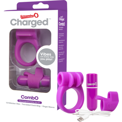 Charged Combo Kit #1 - Cock Ring & Fingertip Sleeve (Purple)
