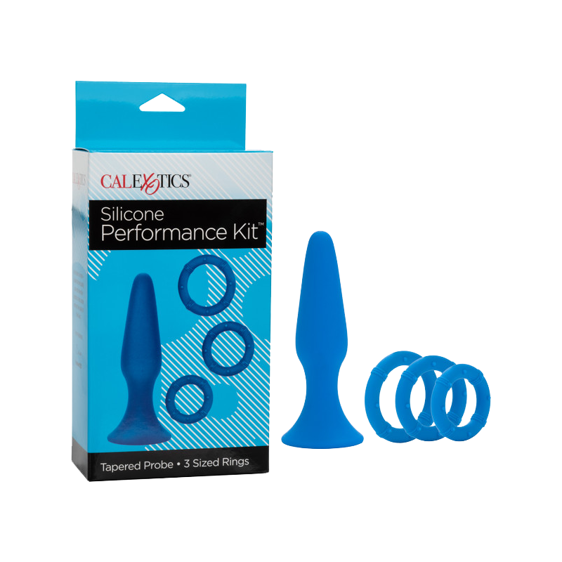 Calexotics Silicone Performance Kit - Anal Plug & Penis Rings (Blue)