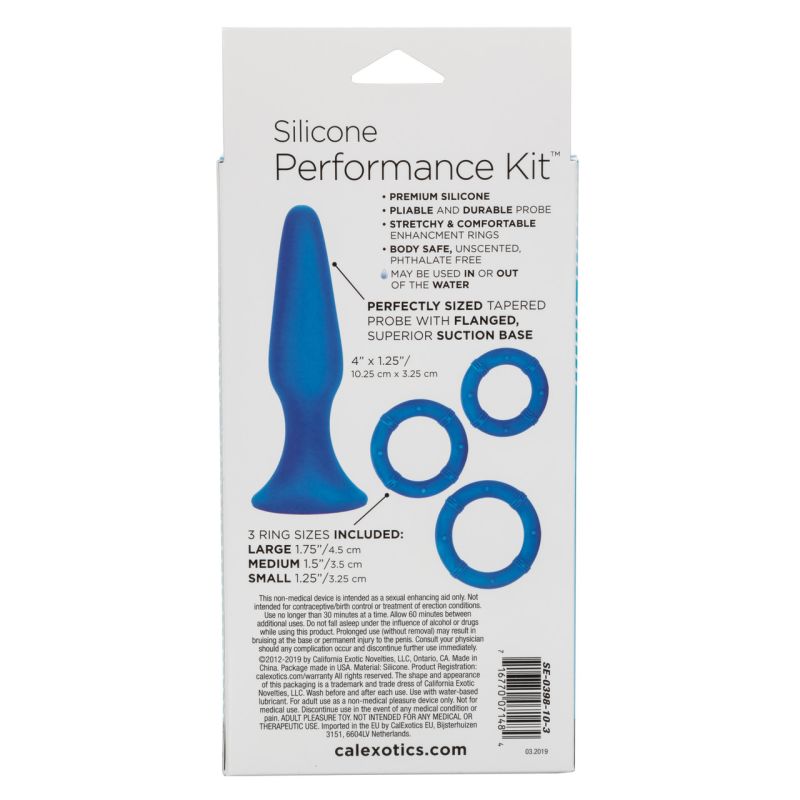 Calexotics Silicone Performance Kit - Anal Plug & Penis Rings (Blue)