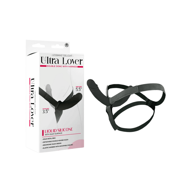 Ultra Lover - Double Dong with Harness - Lesbians' Delight - Excellent Power (Black)