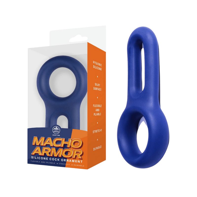 Macho Armor Stretchy Silicone Cock & Ball Ring (Blue)