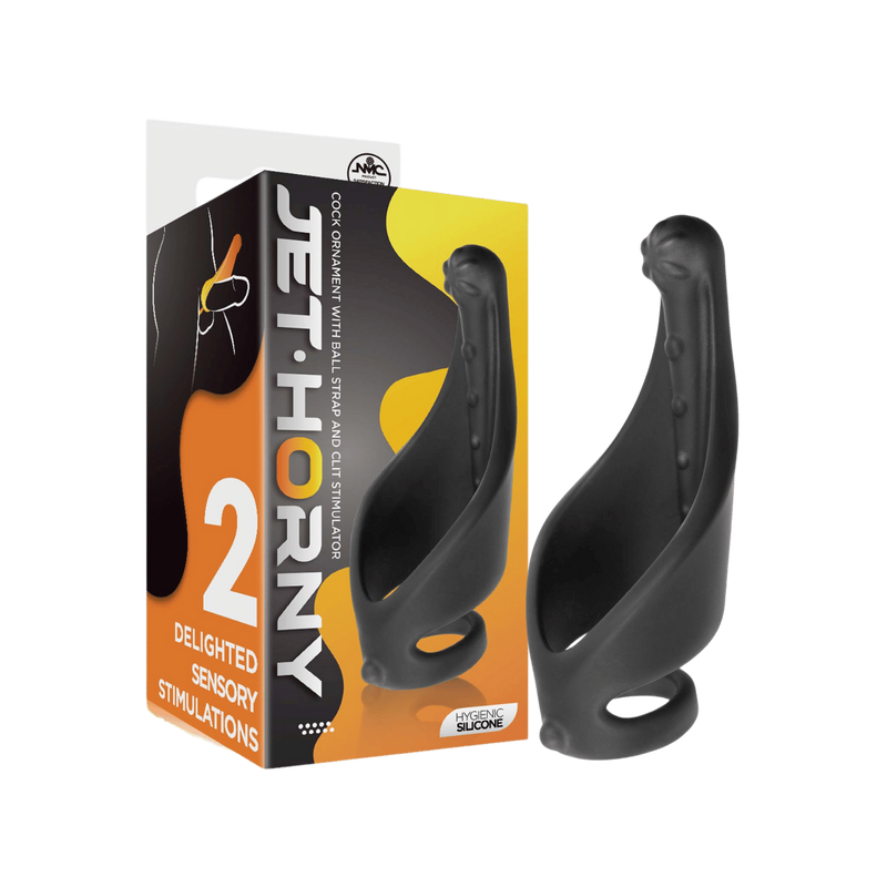 Cock Ring with Ball Strap and Clit Stimulator - A (Black)