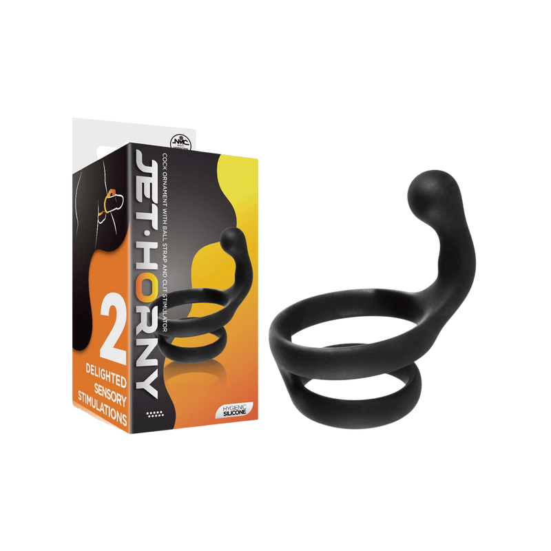 Cock Ring with Ball Strap and Clit Stimulator - B (Black)