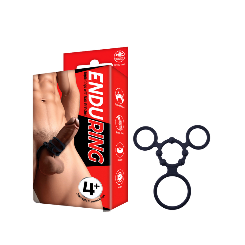 Triple Ring With Ball Stretcher - Endu Ring - Excellent Power (Black)