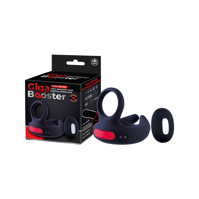 Dual Motor Cock Ornament with Scrotal Stimulator (Black)