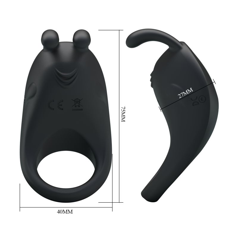 Rechargeable Rabbit Vibrator Cock Ring (Black)