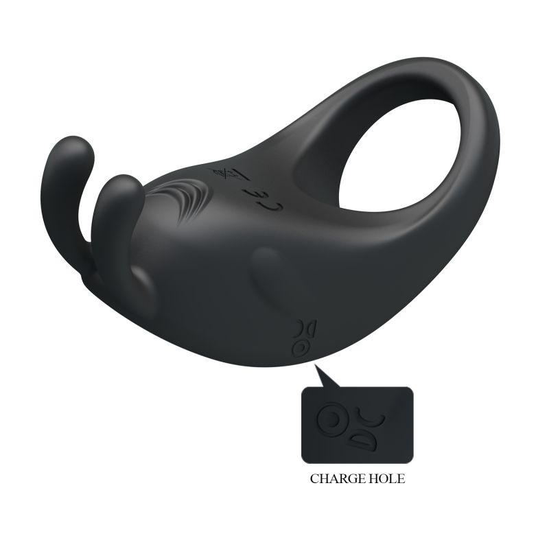 Rechargeable Rabbit Vibrator Cock Ring (Black)