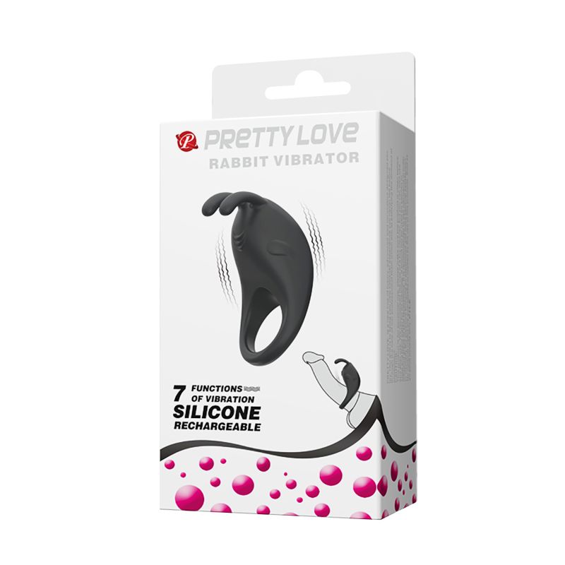 Rechargeable Rabbit Vibrator Cock Ring (Black)