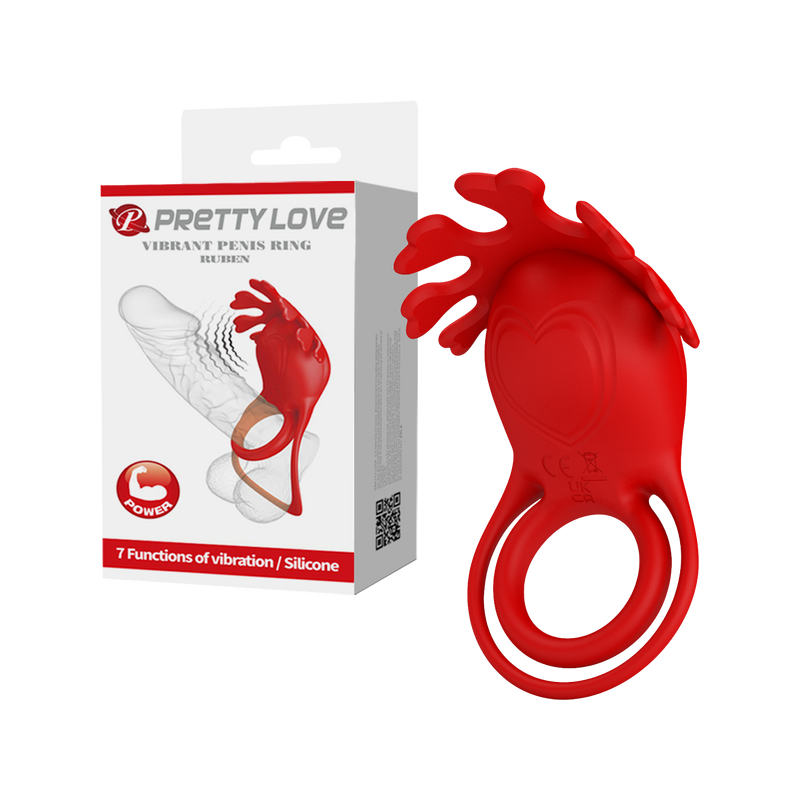 Ruben 7 Function Vibrating Cock Ring (Red)