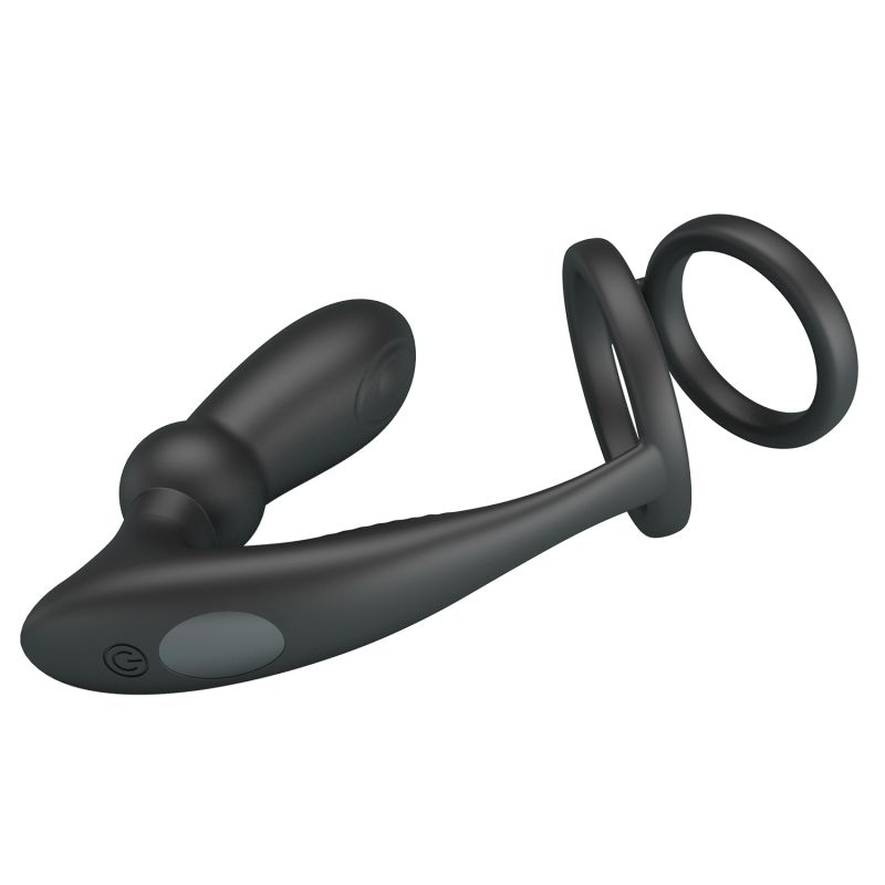 Emoni Cock Ring with Butt Plug (Black)