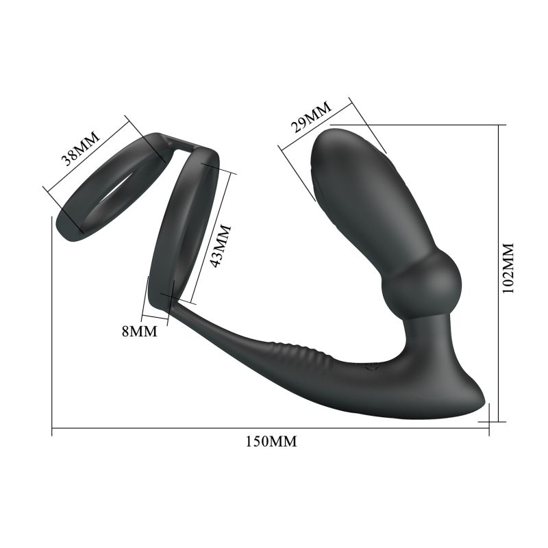Emoni Cock Ring with Butt Plug (Black)
