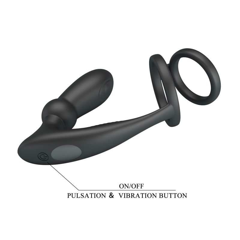Emoni Cock Ring with Butt Plug (Black)