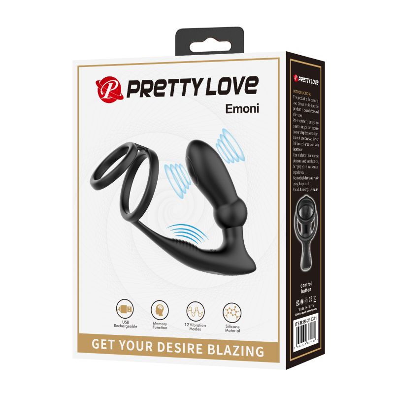 Emoni Cock Ring with Butt Plug (Black)