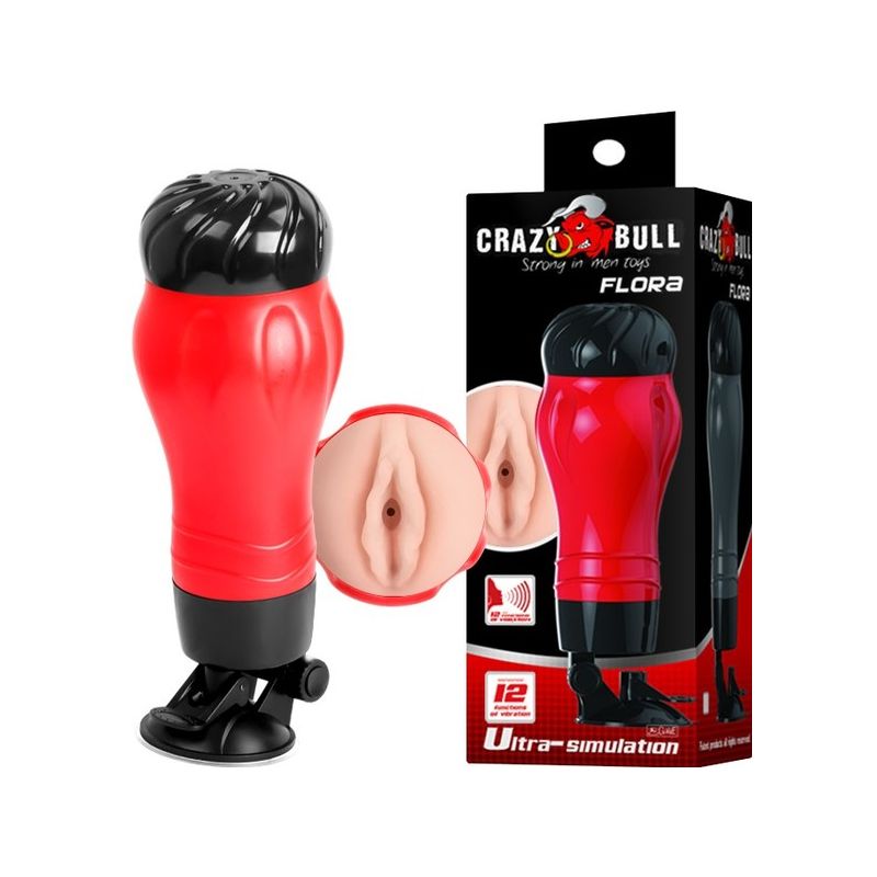 Flora Vibrating Pussy Masturbator - Crazy Bull - Pretty Love (Light Skin Tone / Red / Black)