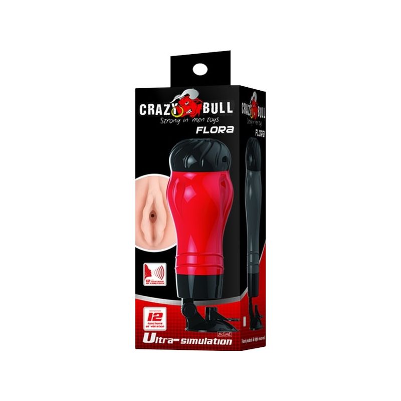 Flora Vibrating Pussy Masturbator - Crazy Bull - Pretty Love (Light Skin Tone / Red / Black)