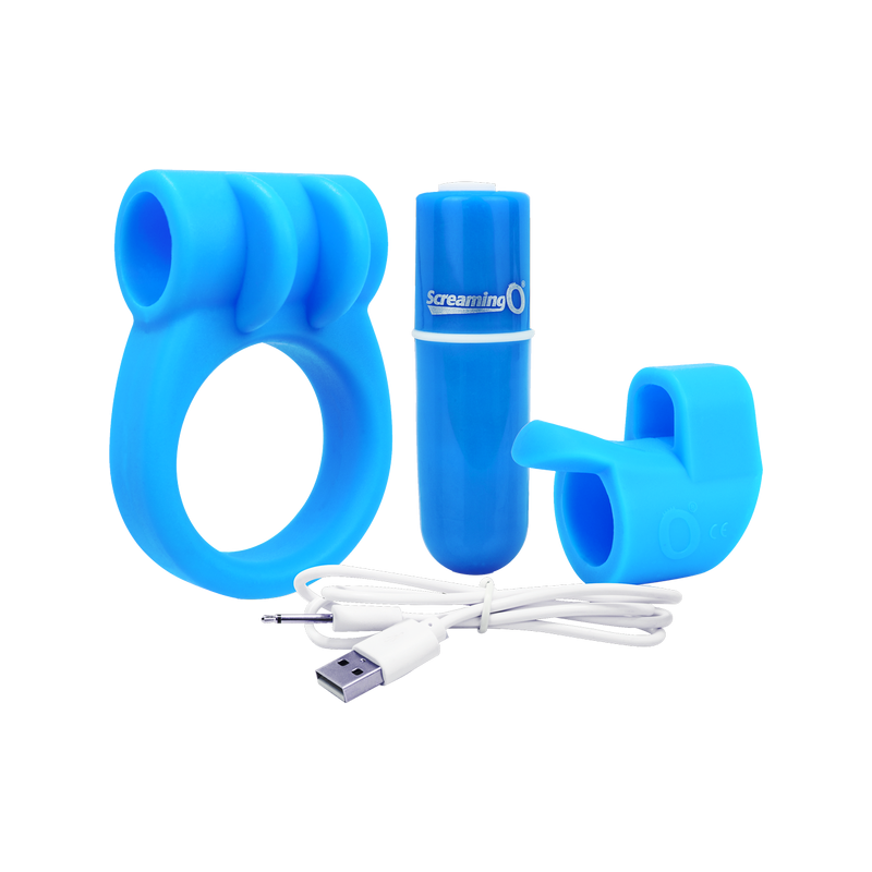 Charged Combo Kit #1 - Cock Ring & Fingertip Sleeve (Blue)