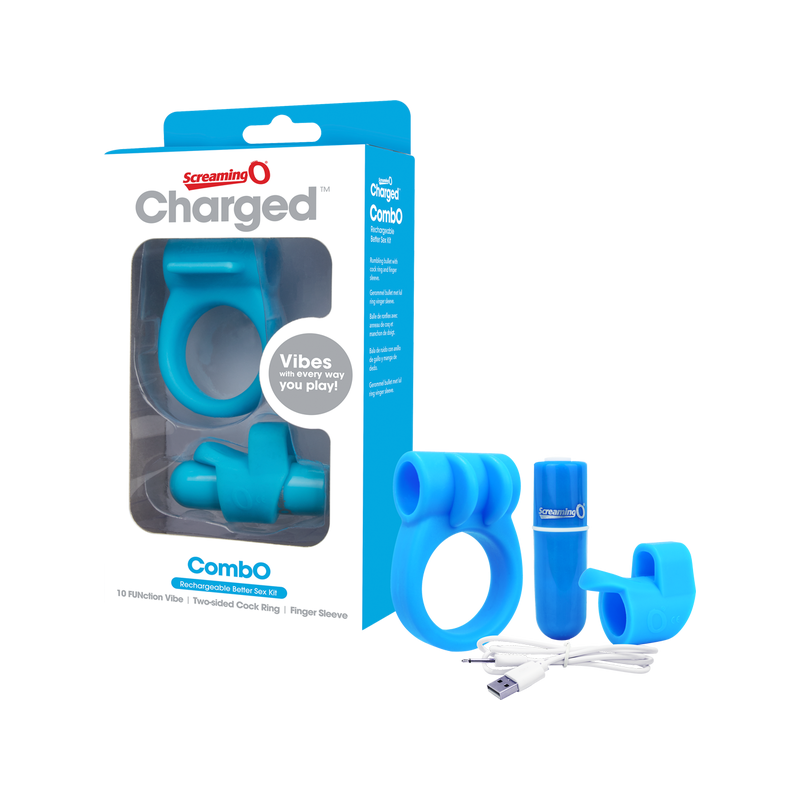 Charged Combo Kit #1 - Cock Ring & Fingertip Sleeve (Blue)