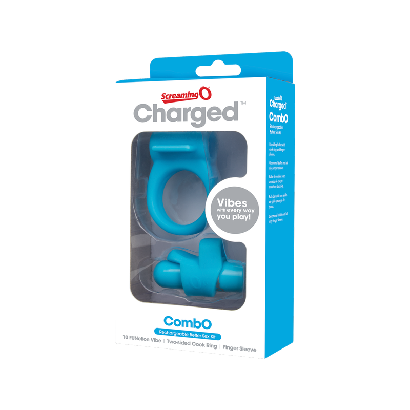 Charged Combo Kit #1 - Cock Ring & Fingertip Sleeve (Blue)