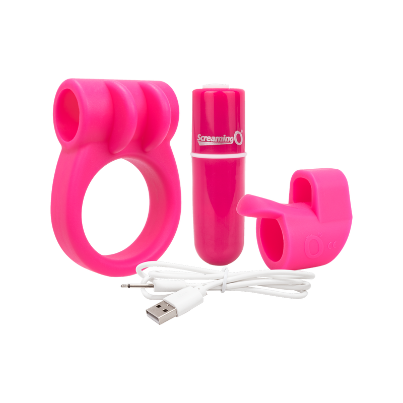 Charged Combo Kit #1 - Cock Ring & Fingertip Sleeve (Pink)