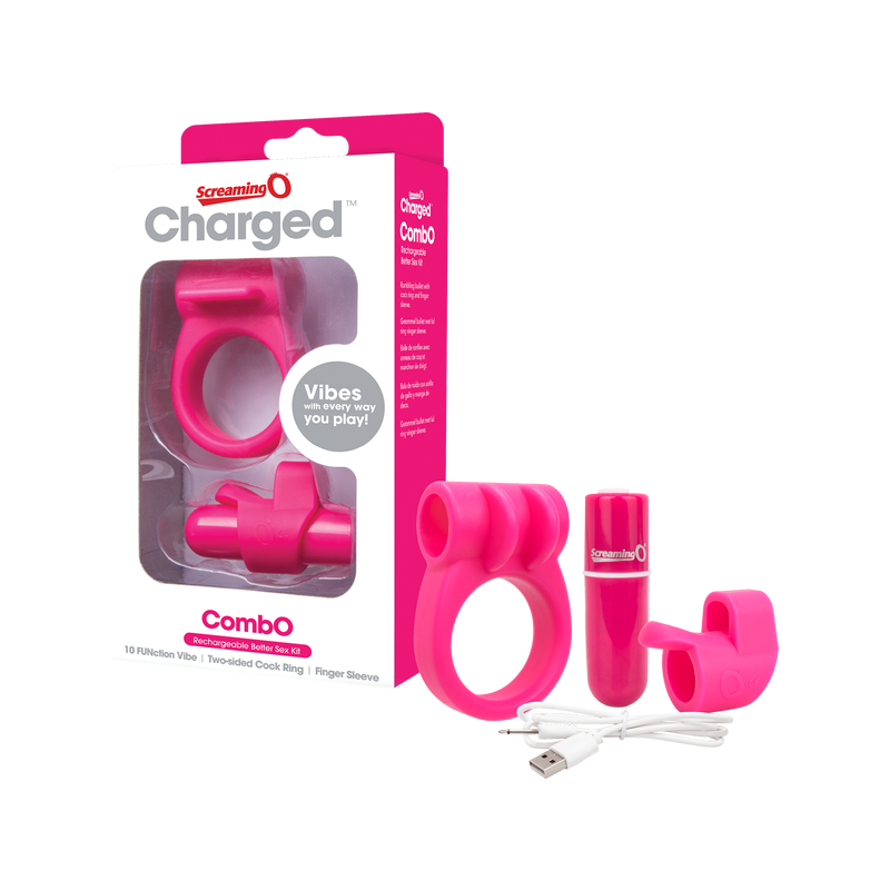 Charged Combo Kit #1 - Cock Ring & Fingertip Sleeve (Pink)