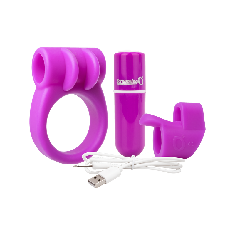 Charged Combo Kit #1 - Cock Ring & Fingertip Sleeve (Purple)