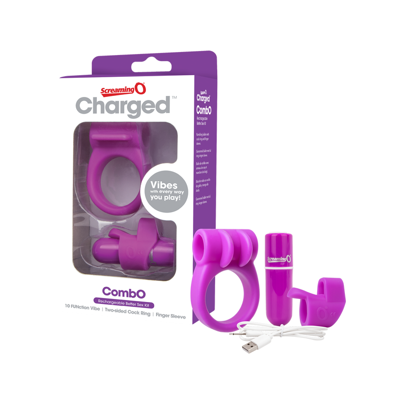 Charged Combo Kit #1 - Cock Ring & Fingertip Sleeve (Purple)