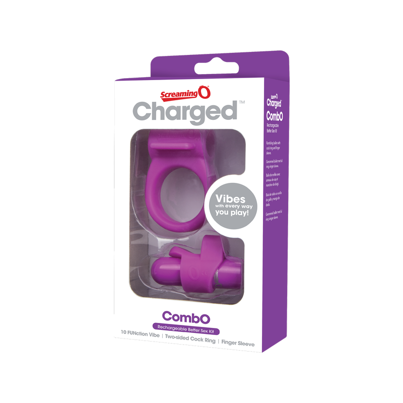 Charged Combo Kit #1 - Cock Ring & Fingertip Sleeve (Purple)