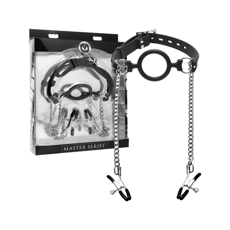 Mutiny Silicone O-Ring Gag With Nipple Clamps