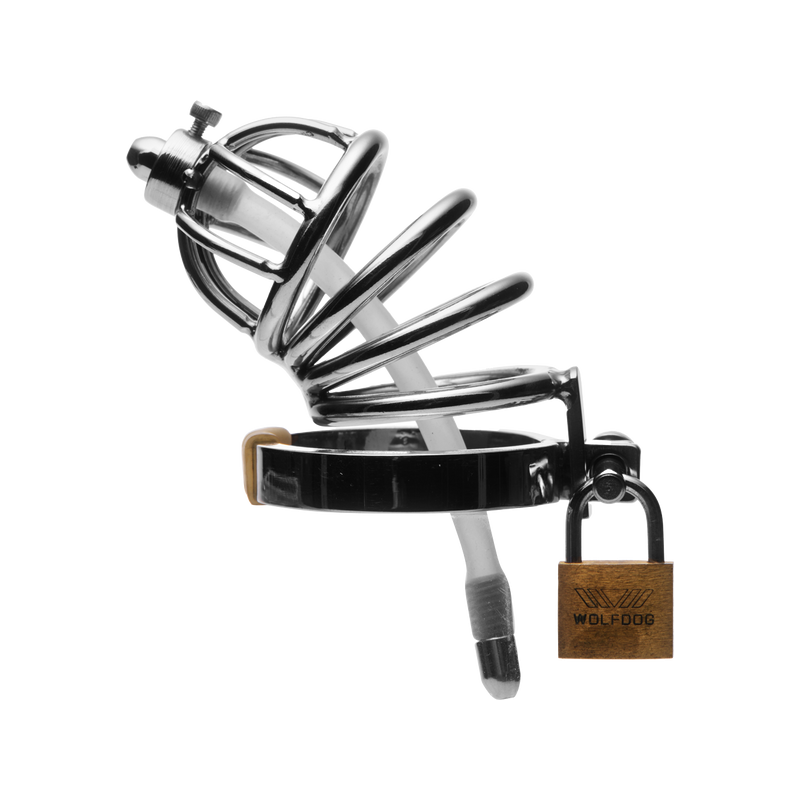 Stainless Steel Chastity Cage With Silicone Urethral Plug