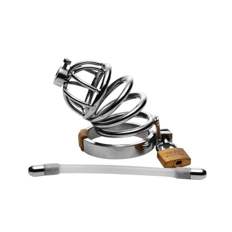 Stainless Steel Chastity Cage With Silicone Urethral Plug