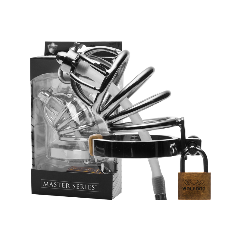 Stainless Steel Chastity Cage With Silicone Urethral Plug